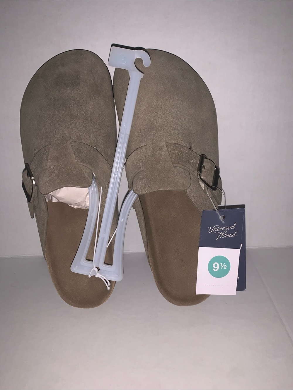 Universal Thread Olive Taupe Suede Buckle Clogs